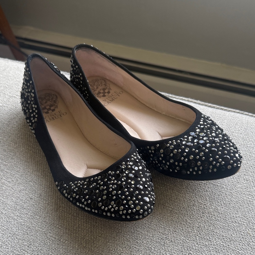 Vince Camuto Black Crystal-Studded Ballet Flats
